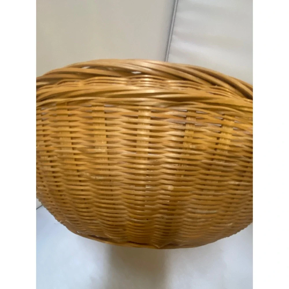 Woven Wicker Basket Large 11in Brown Round Decorative Bowl Coastal Farmhouse